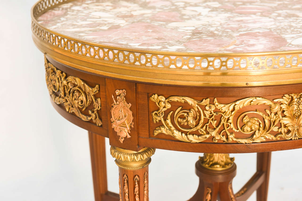 19c. BouillotteTable Inlaid with Bronze Scrollwork For Sale 4