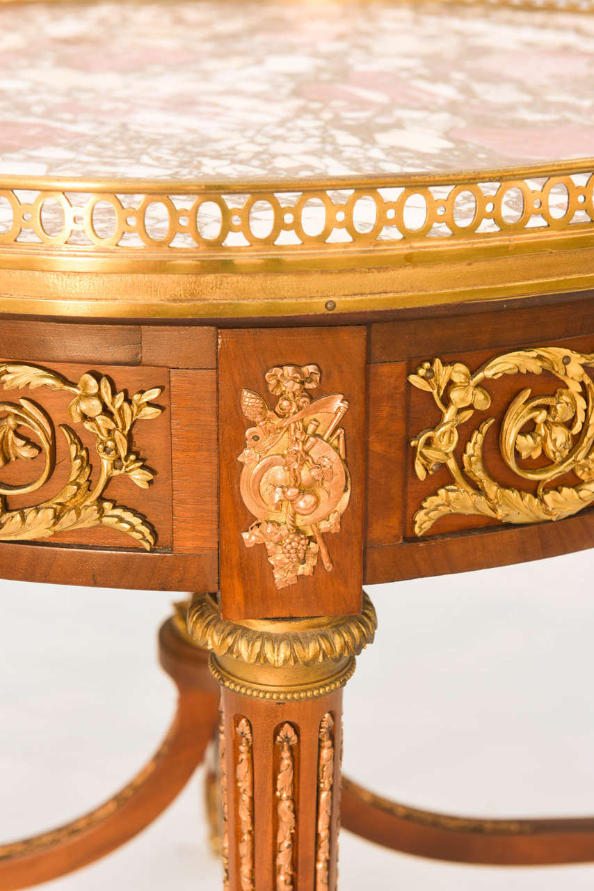 19c. BouillotteTable Inlaid with Bronze Scrollwork For Sale 5