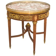 Antique 19c. BouillotteTable Inlaid with Bronze Scrollwork