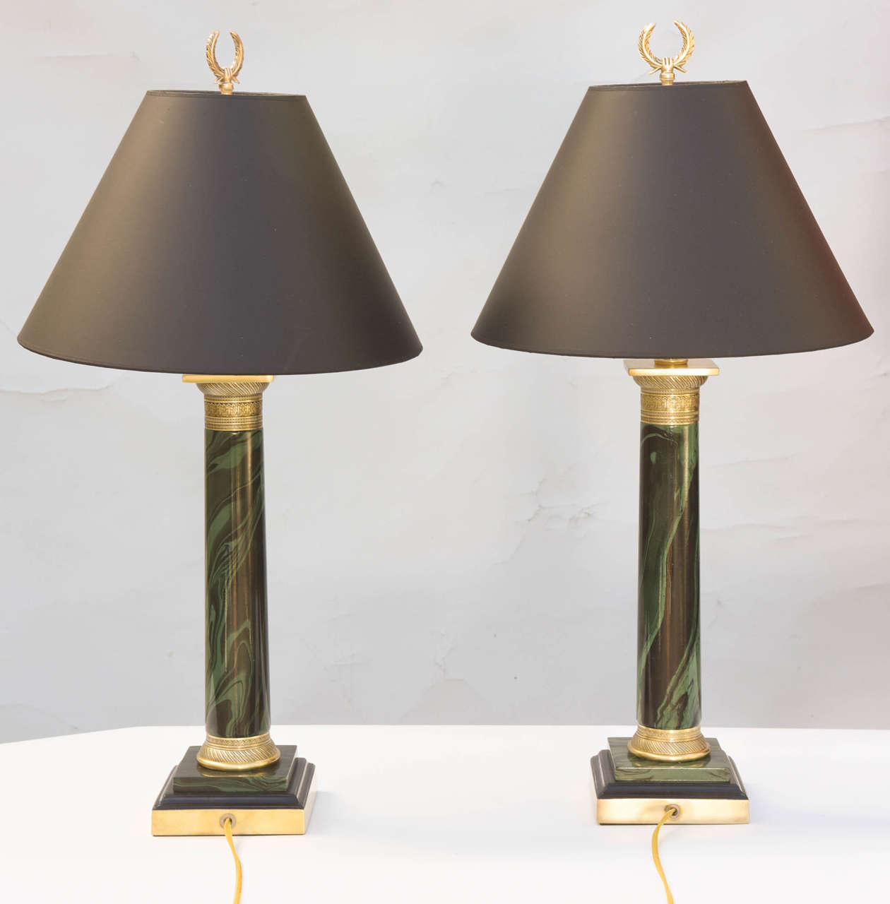American Pair of Faux Malachite Lamps by Paul Hansen For Sale