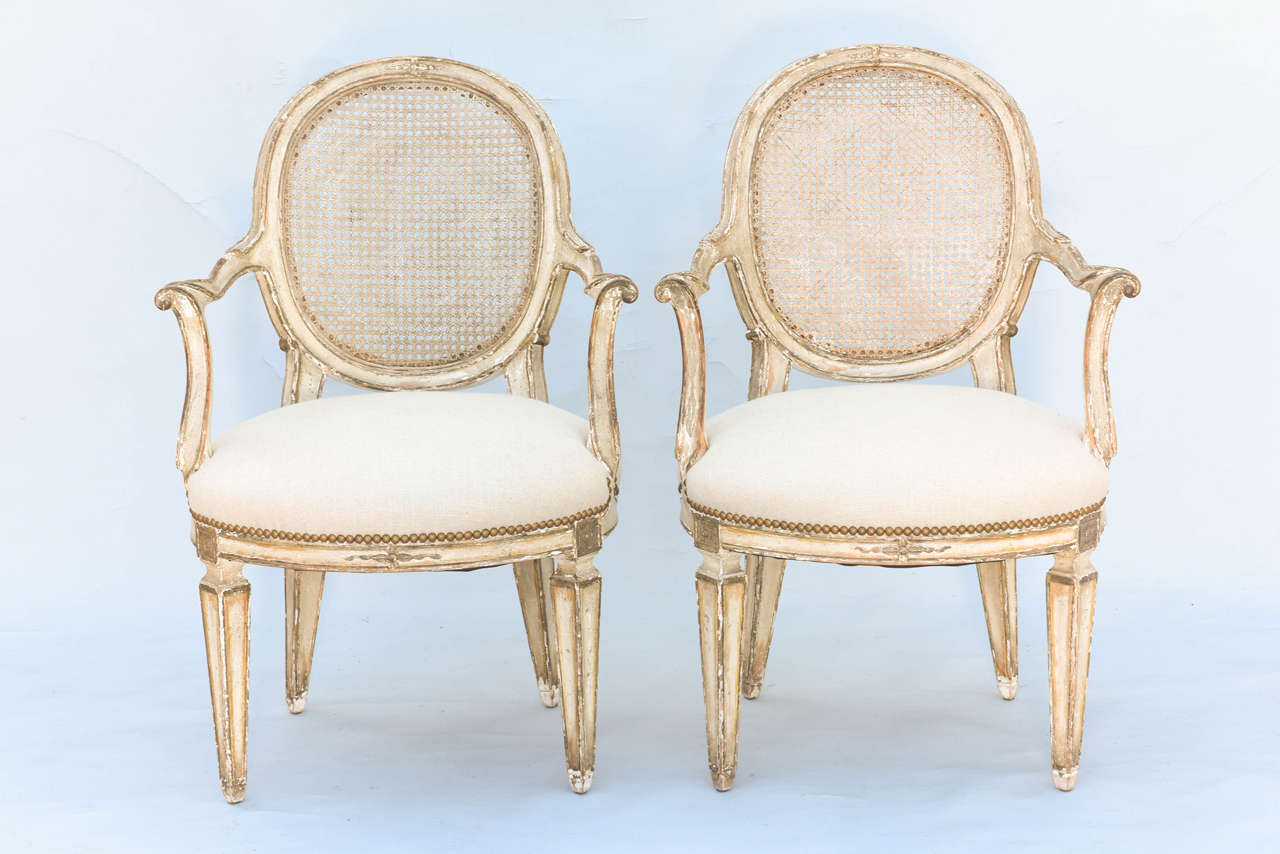 Pair of 19th Century Painted and Parcel Gilt Italian Fauteuils For Sale