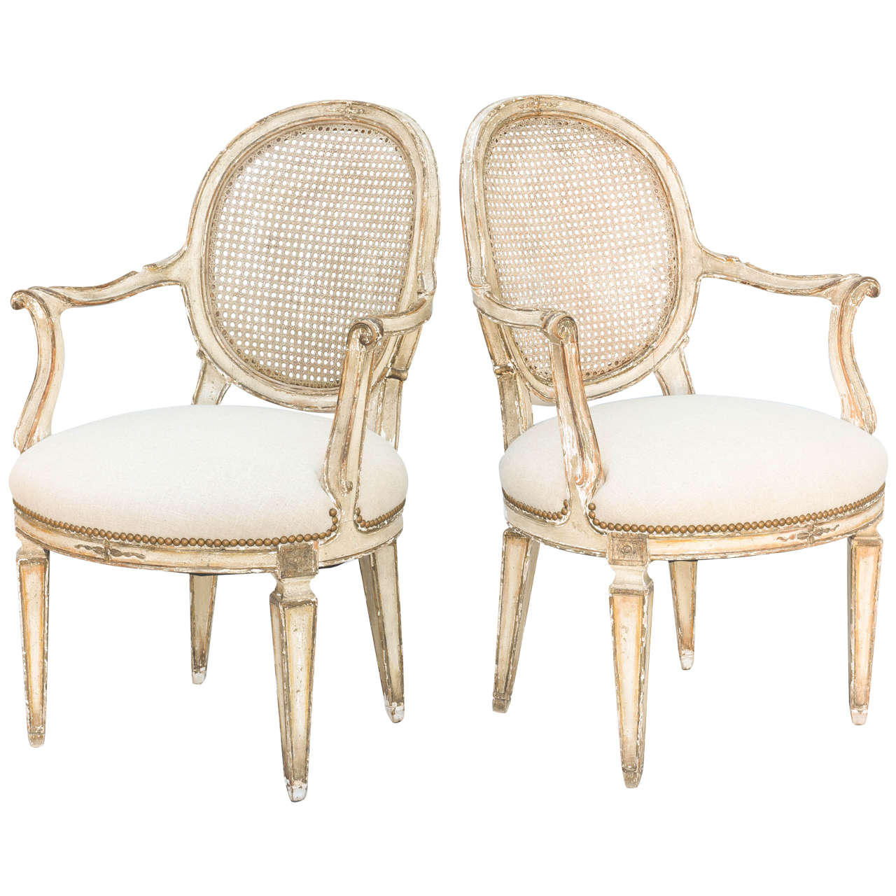 Pair of 19th Century Painted and Parcel Gilt Italian Fauteuils For Sale