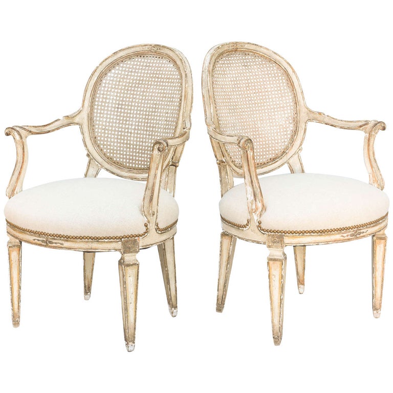 Pair of 19th Century Painted and Parcel Gilt Fauteuils For Sale at 1stDibs