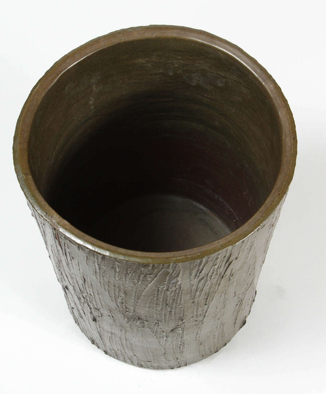 Stoneware David Cressey for AP # 4030 Olive Glazed Planter with Linear Texture