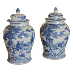 Pair of Temple Jars, Lovely Blue & White