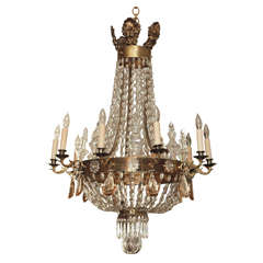 Large Ten Light Chandelier with Repousse Crown