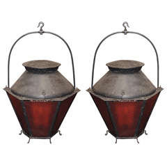 Pair of Large Hexagonal 19c. Lanterns