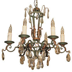 French Iron & Crystal 6-Light Chandelier