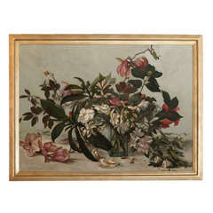 Floral Still Life Original Oil Painting On Canvas, 20th C.