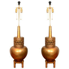 Pair Gilt Lamps by James Mont