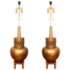 Pair Gilt Lamps by James Mont