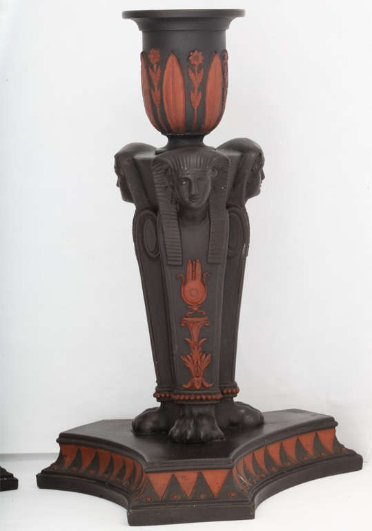 19th Century Important Wedgwood Egyptian Style Candlesticks