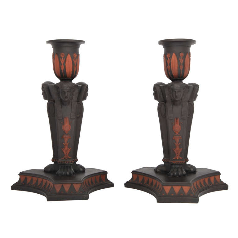 Important Wedgwood Egyptian Style Candlesticks