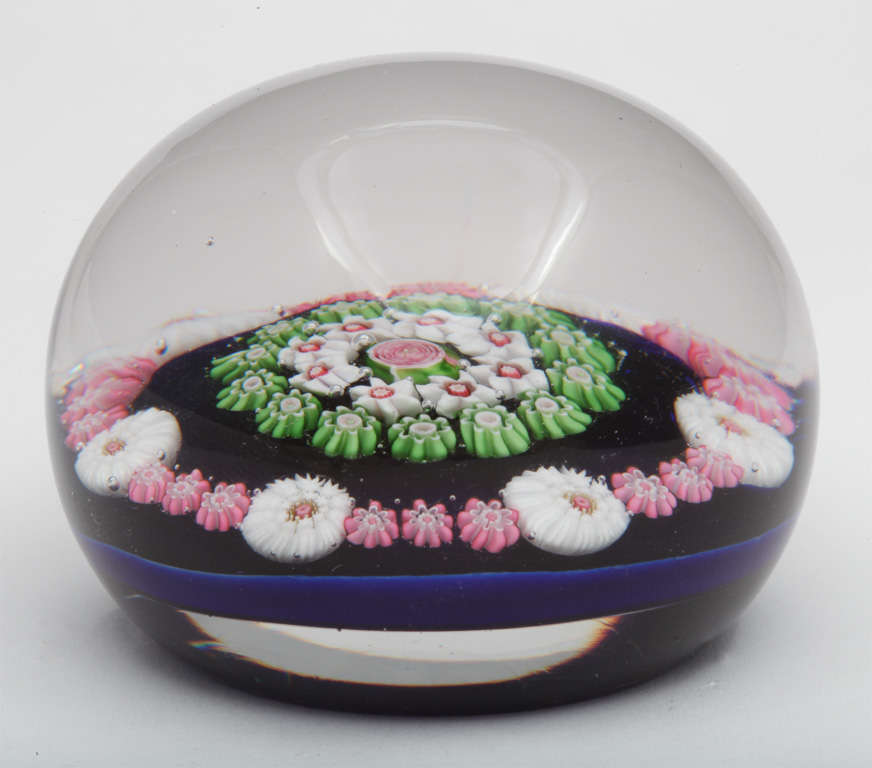French Antique Clichy Millefiori  Paperweight on Cobalt Blue ground For Sale
