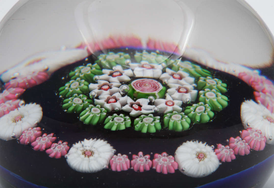 19th Century Antique Clichy Millefiori  Paperweight on Cobalt Blue ground For Sale