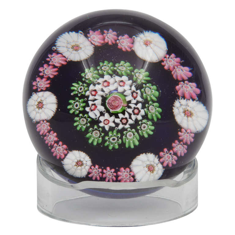 Antique Clichy Millefiori  Paperweight on Cobalt Blue ground For Sale