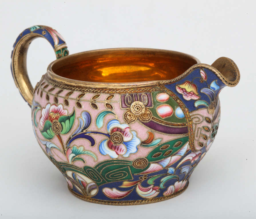 Russian Enamel On Sliver Creamer In Excellent Condition For Sale In New York, NY