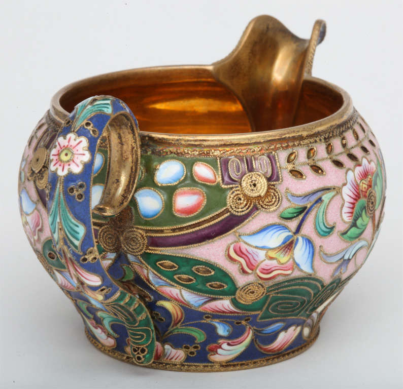 Silver Russian Enamel On Sliver Creamer For Sale