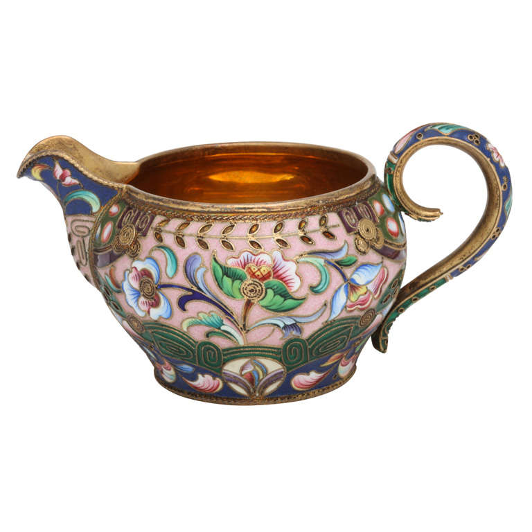 Russian Enamel On Sliver Creamer For Sale