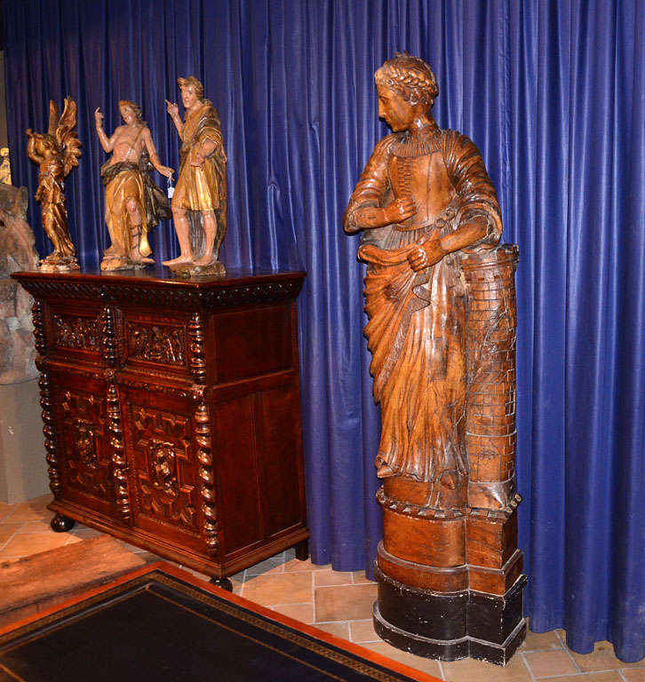 18th Century and Earlier Large Statue of Saint Barbara For Sale