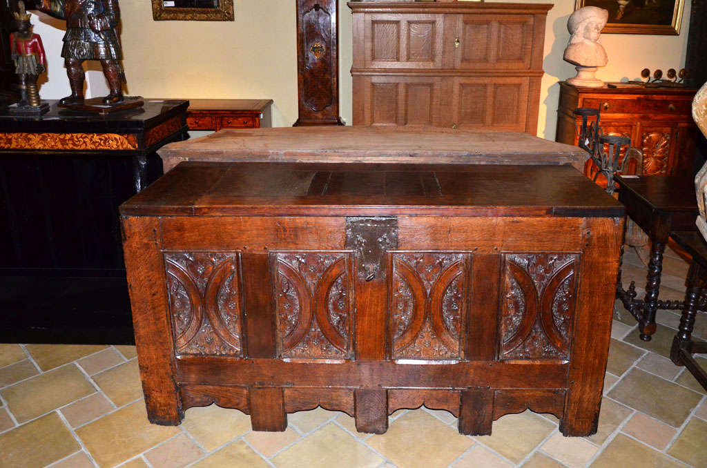 Oak Flemish Gothic chest For Sale