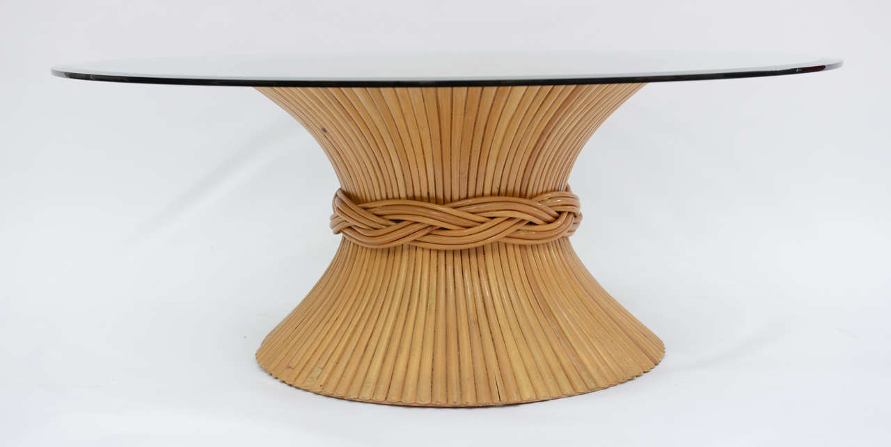 Mid-Century Modern Vintage McGuire Sheaf Of Wheat Rattan Coffee Table