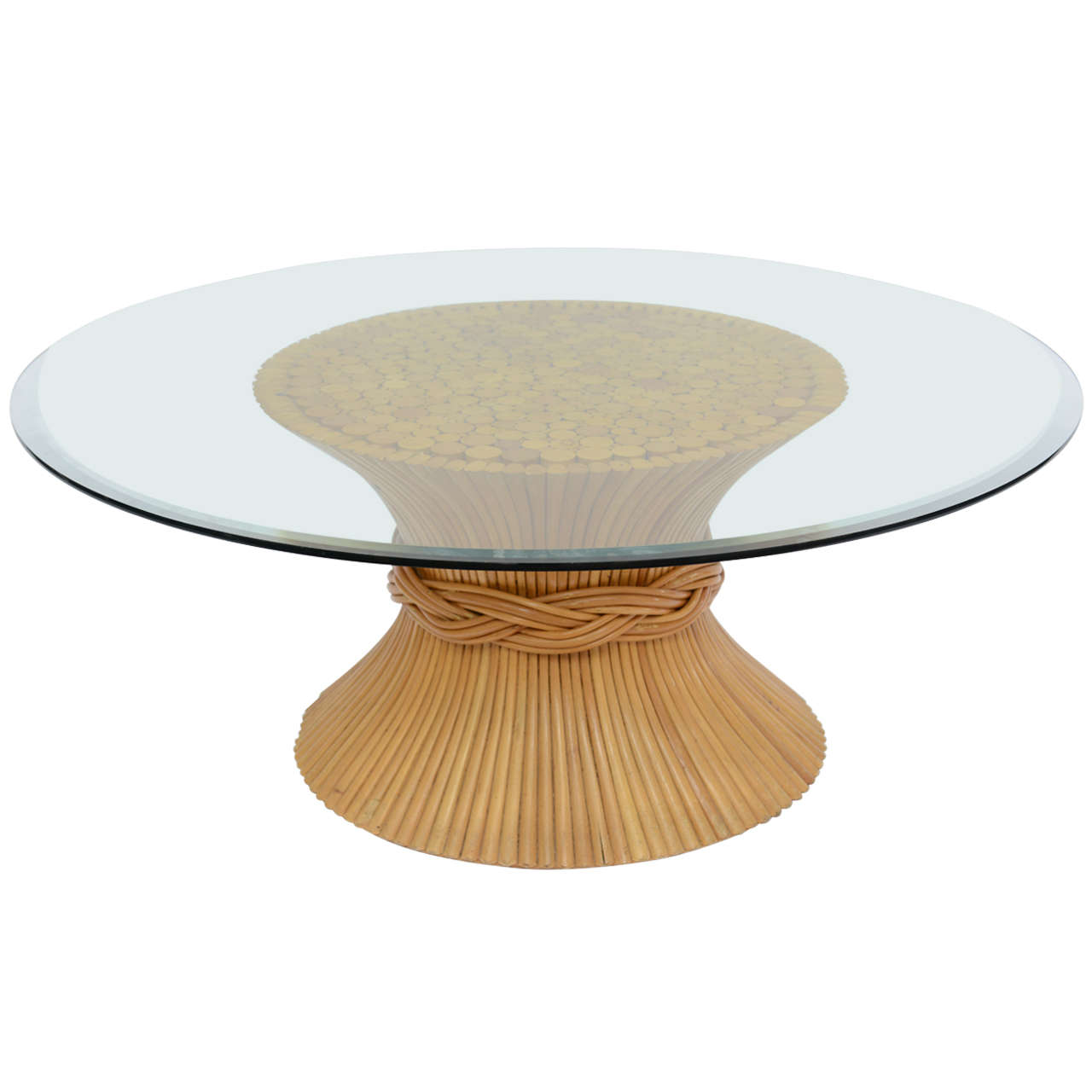 Vintage McGuire Sheaf Of Wheat Rattan Coffee Table