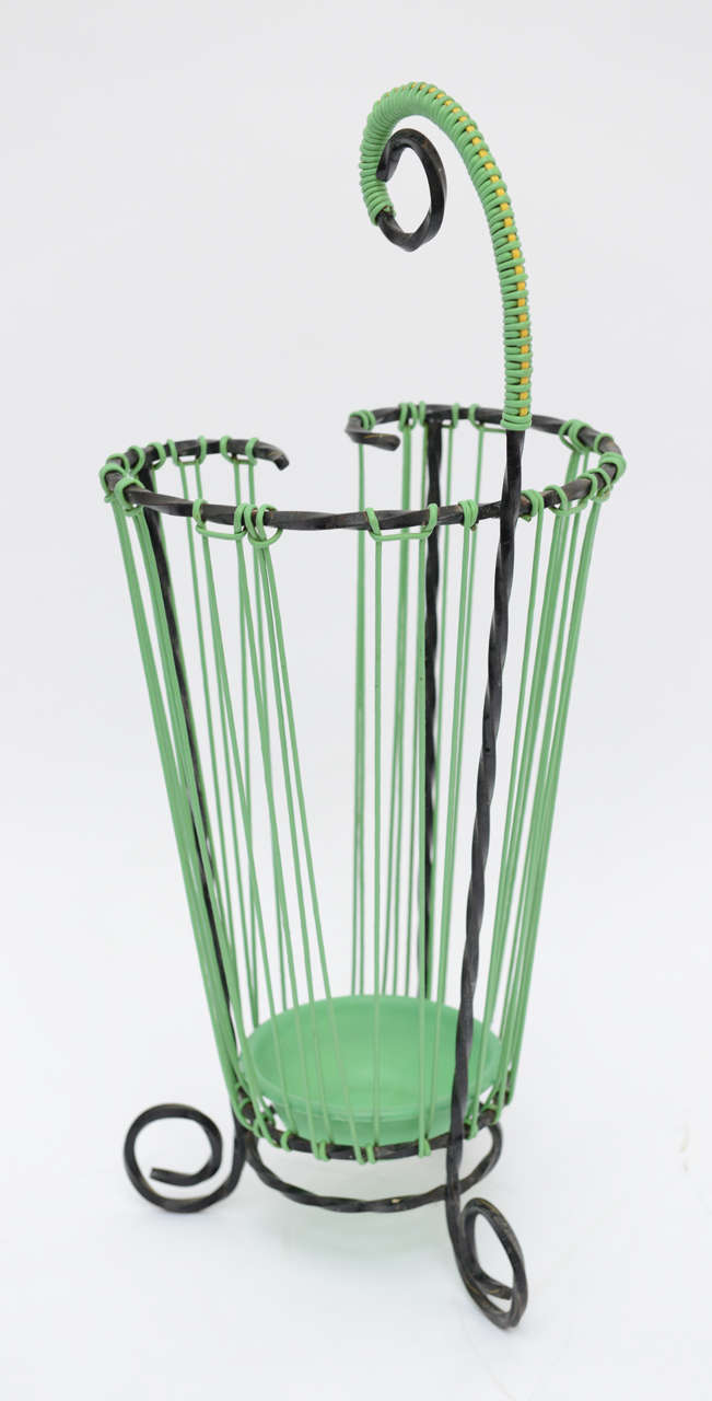 Mid-20th Century Lovely Glamour French Vintage Twisted Wrought Iron Umbrella Stand For Sale