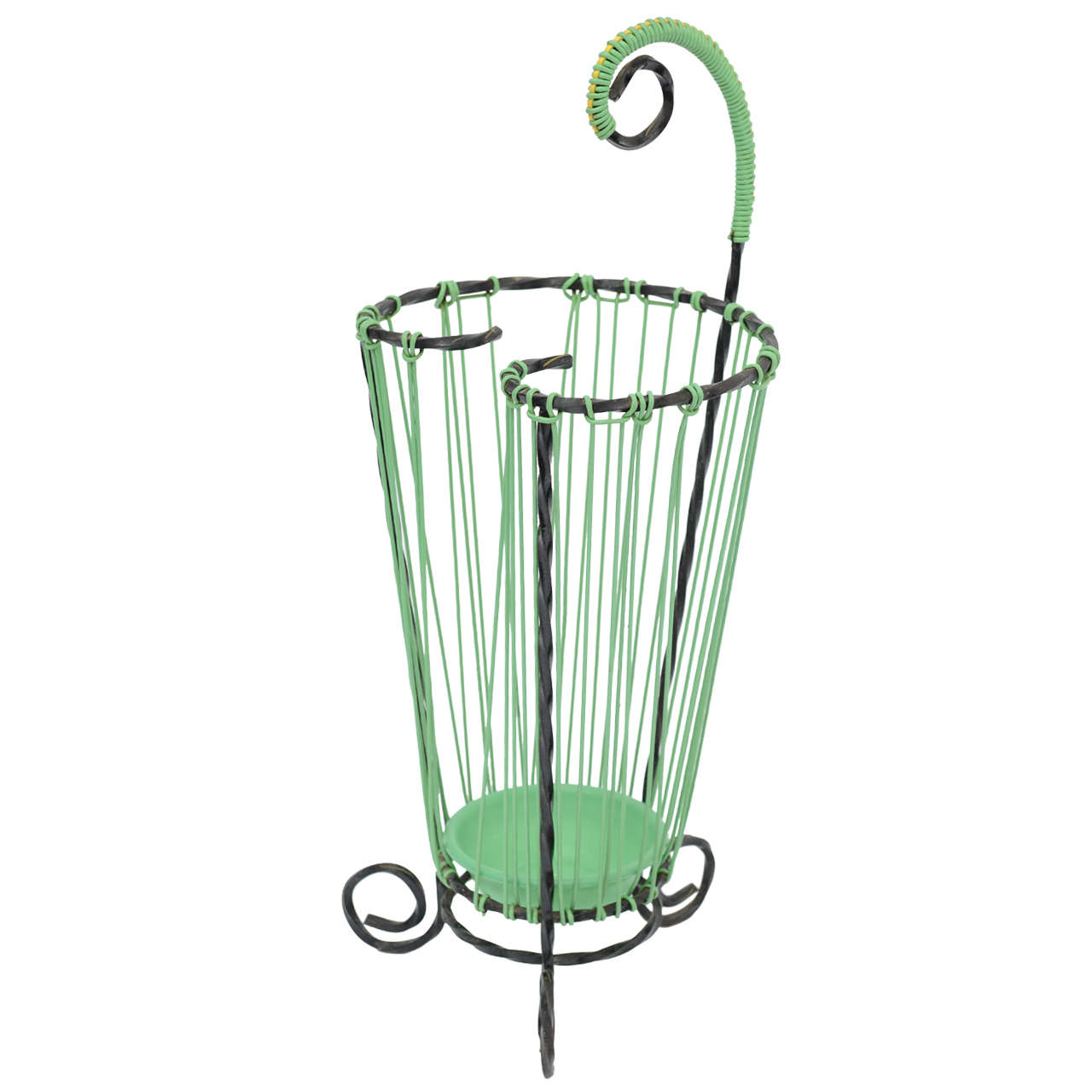 Lovely Glamour French Vintage Twisted Wrought Iron Umbrella Stand For Sale