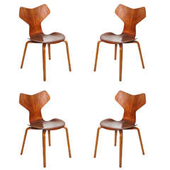 Grand Prix Chairs by Arne Jacobsen, Original Teak, Set of 4