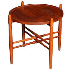 Danish Modern Round Teak Side Table with Raised Legs