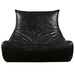 A Black Leather Lounge Sofa: "The Rock" Designed by Van Den Berg for Montis
