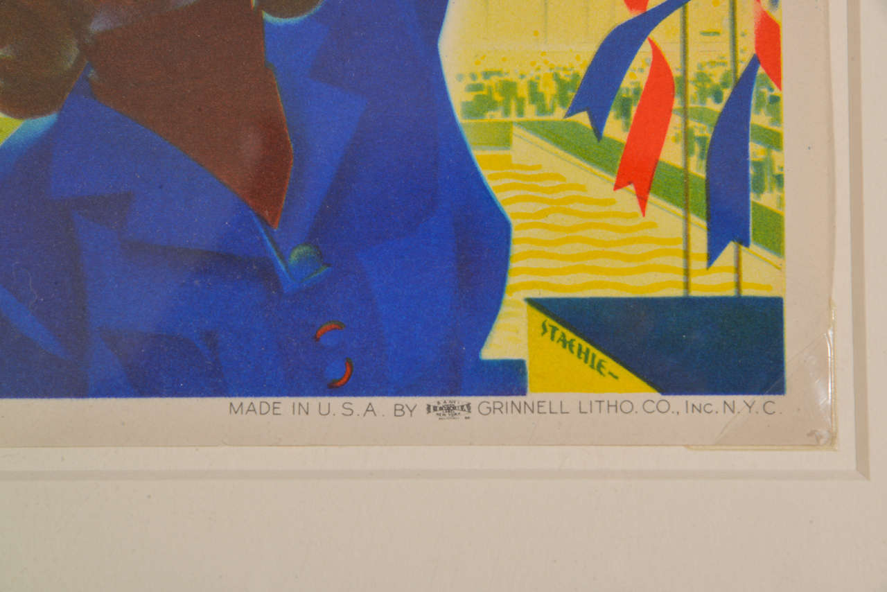 Mid-20th Century Art Deco Machine Age Original 1939 New York World's Fair Posters Triptych