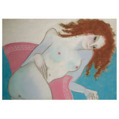 Anna Sylverberg Oil Pastel, Nude Serie, AS Monogram, 1962