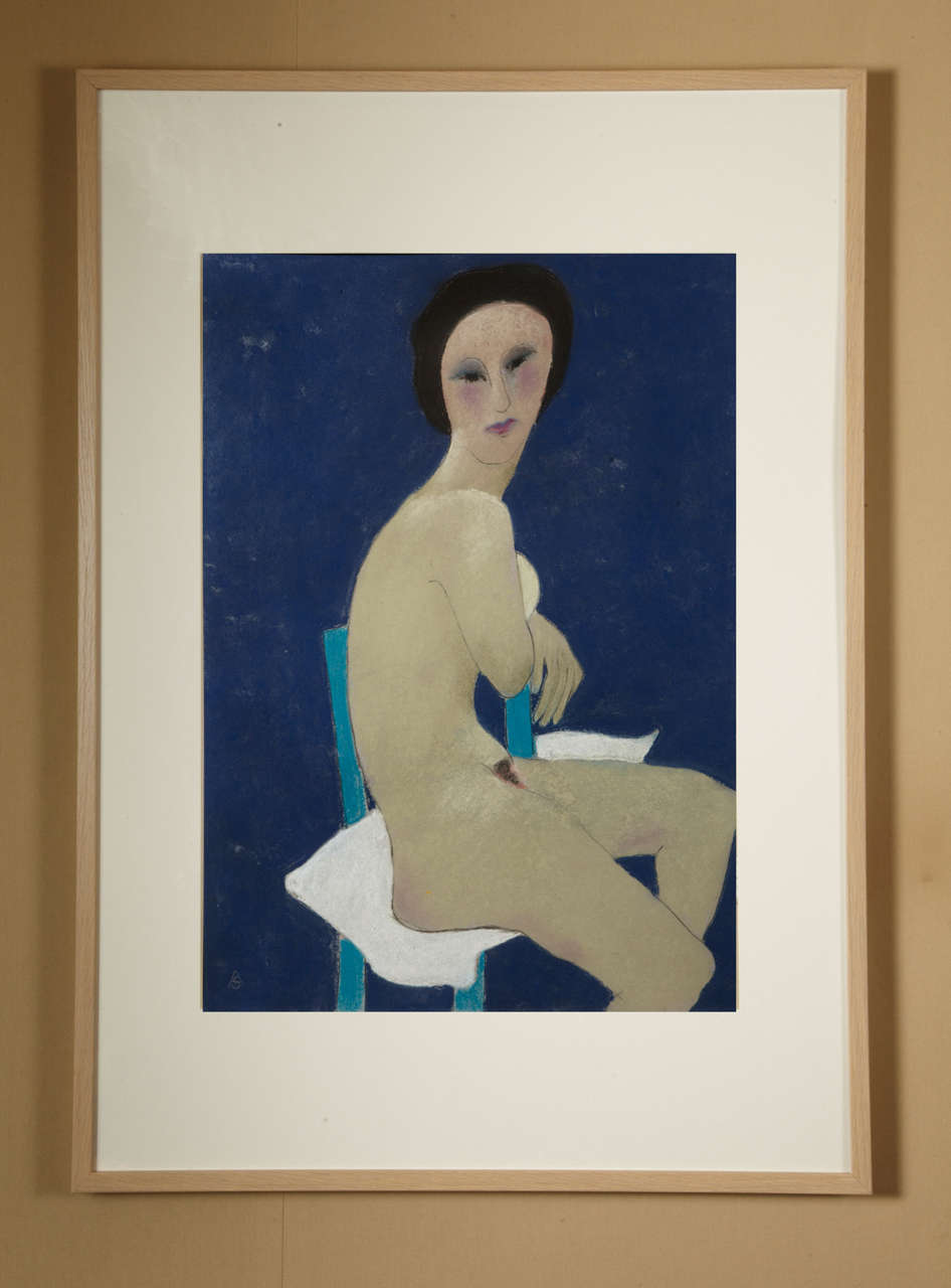 Anna Sylverberg oil pastel, part of a nude serie, AS monogram, 1962.