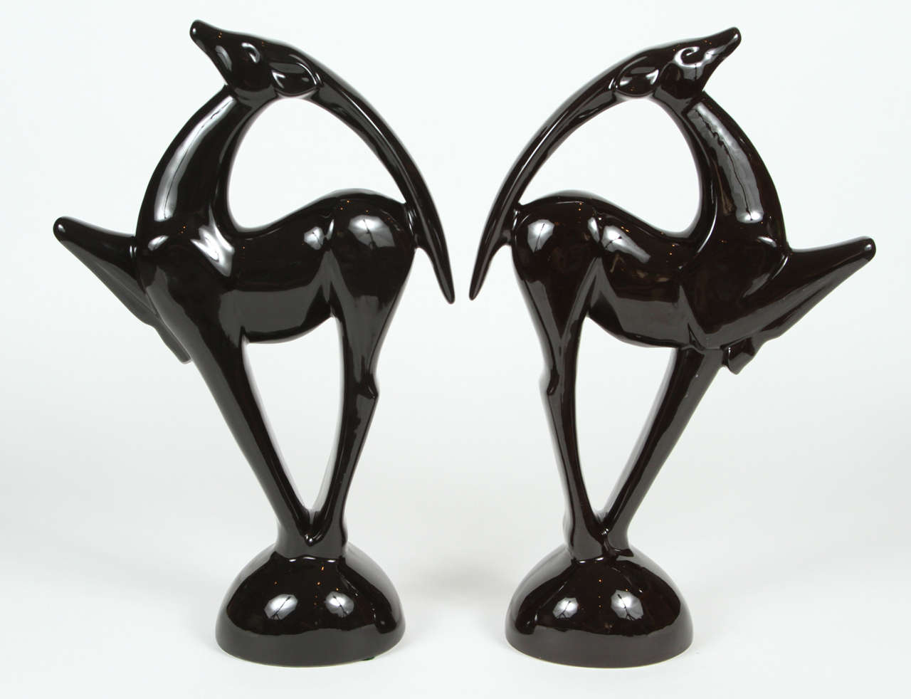 Pair of 1980's Haeger ceramic black gazelles.