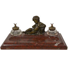 Antique 19th c. Bronze Dore Inkwell with Crystal Ink Jars