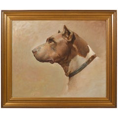 Framed Oil Painting of Dog Side Portrait