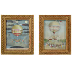 Pair of Verre Eglomise Paintings of Ballooning Interest