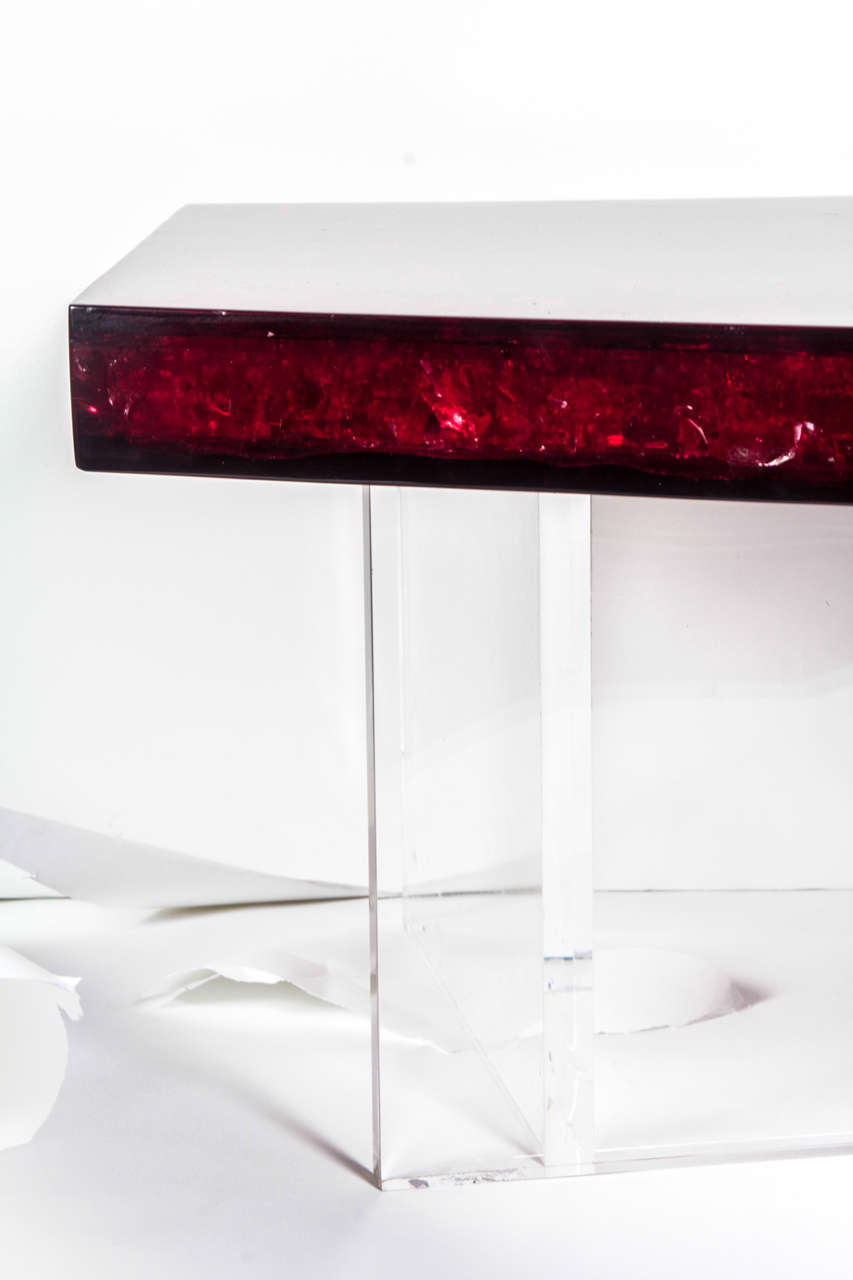 Marie-Claude de Fouquières Red Fractal Resin Coffee Table  In Good Condition In New York, NY