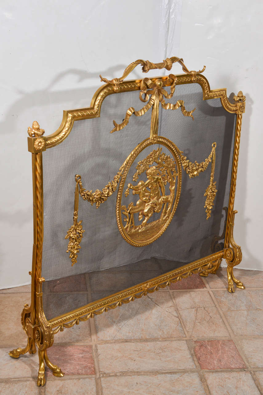 19th c French bronze dore firescreen . Finest quality and large