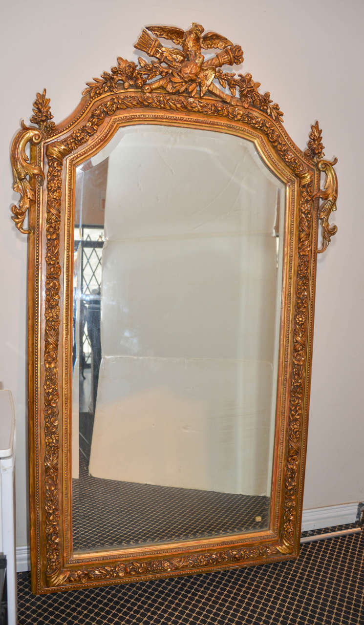 19th c French Louis XVI gilt and hand carved mirror