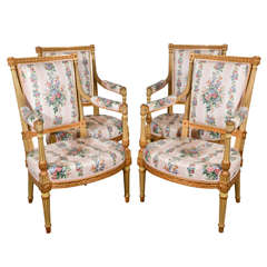 Set of 4 19th c. French Louis XVI Open Arm Chairs