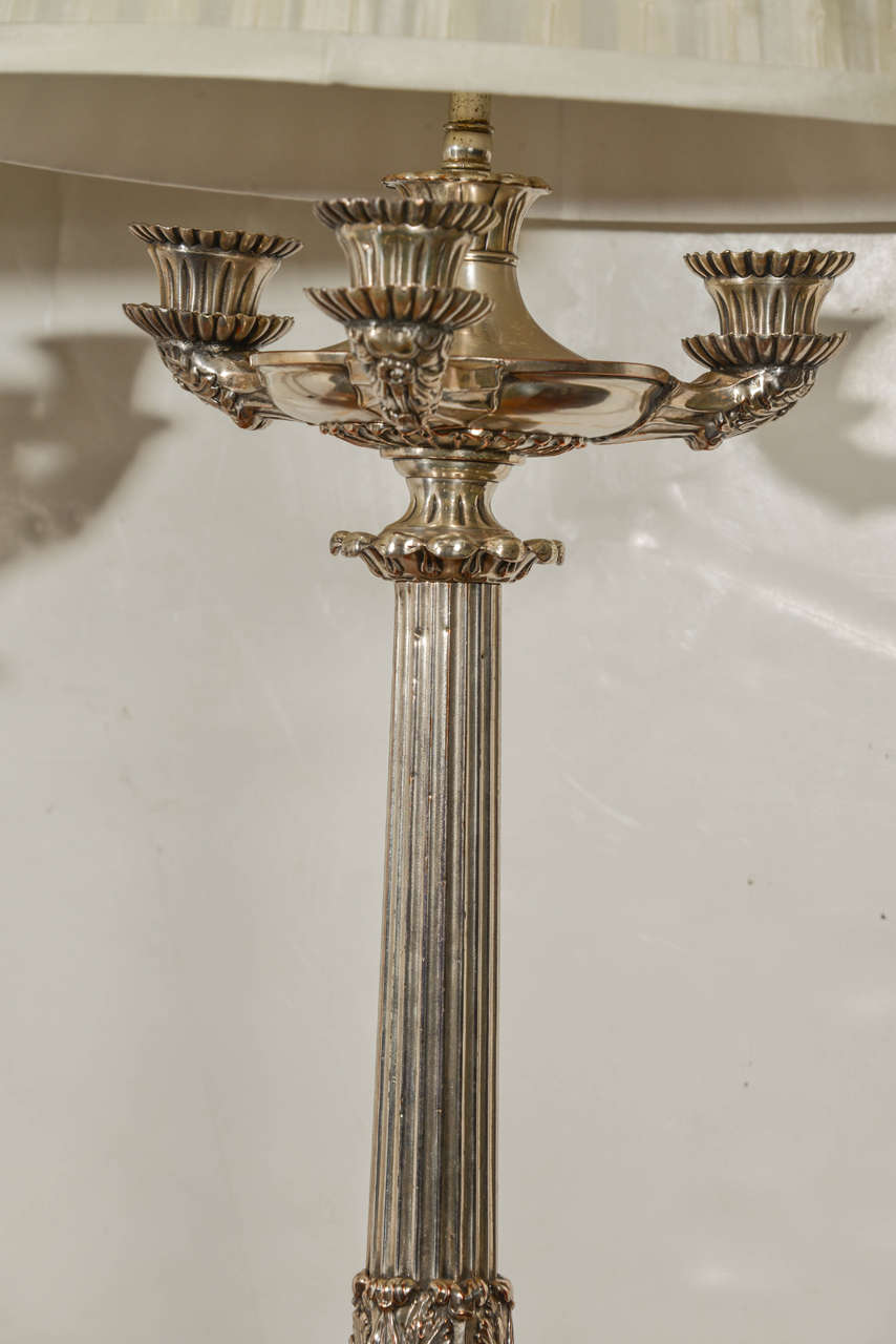 19th Century 19th C Silver Over Bronze Charles X Candleabrum Lamps