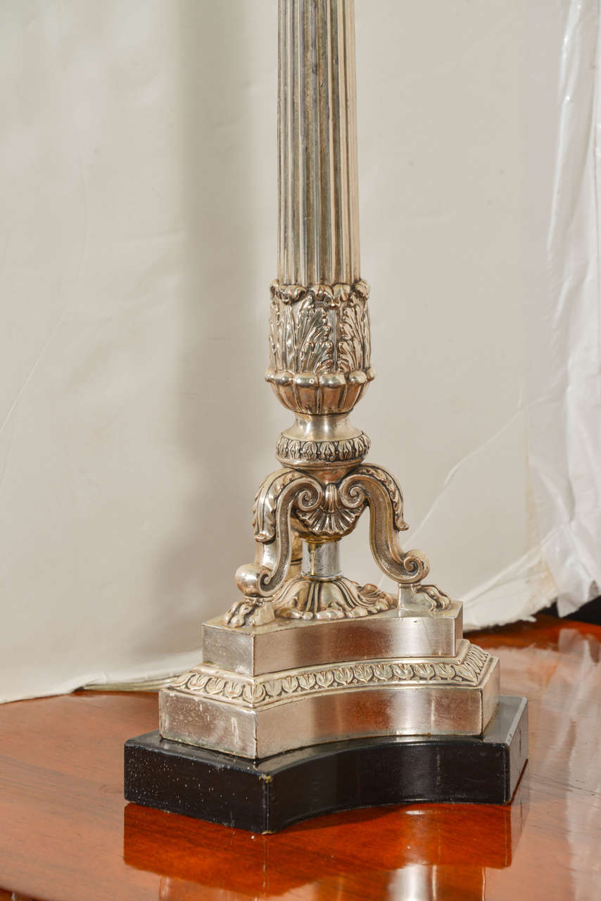 19th C Silver Over Bronze Charles X Candleabrum Lamps 2