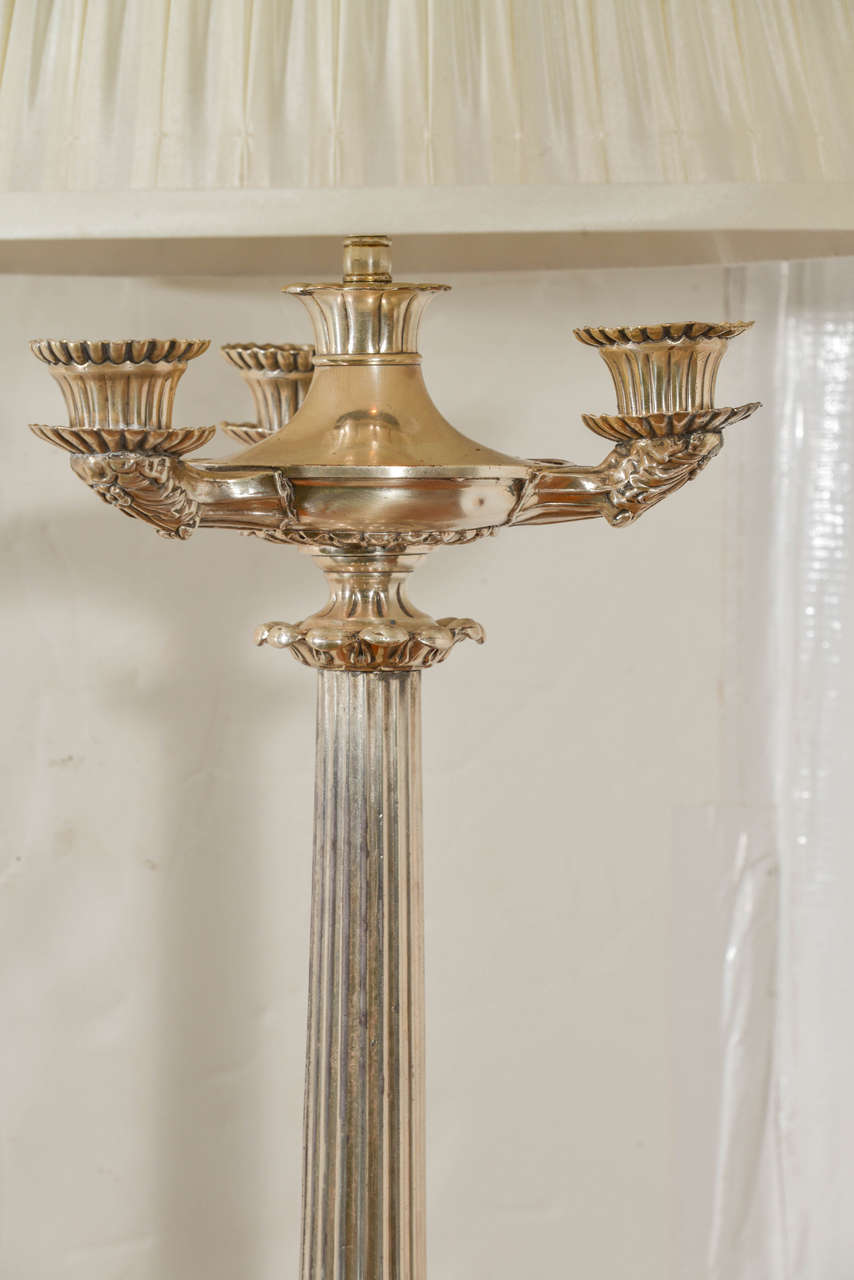 19th C Silver Over Bronze Charles X Candleabrum Lamps 3