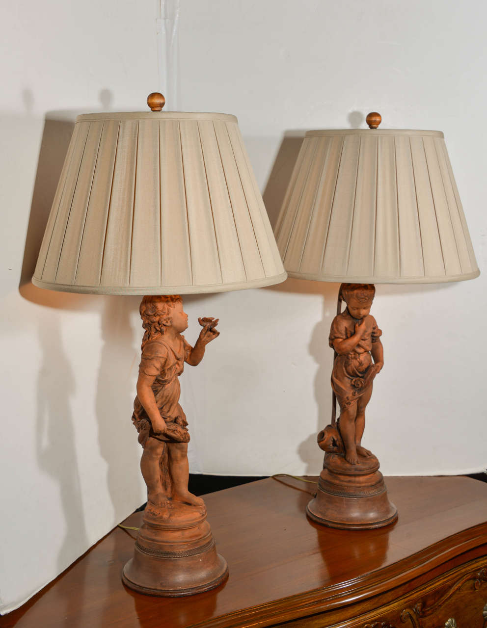 19th c Italian Terra cotta figural lamps signed .