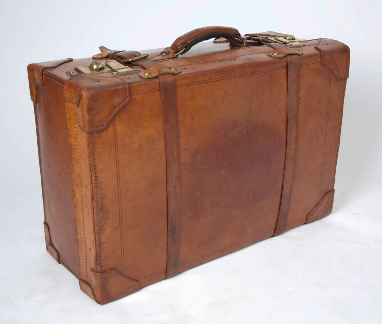 British 19th C. Leather SUITCASE, English, Very High Quality