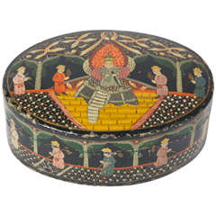 Antique Early 19th C. Laquered, Chinoiserie, Papier Mache, Oval LIDDED BOX
