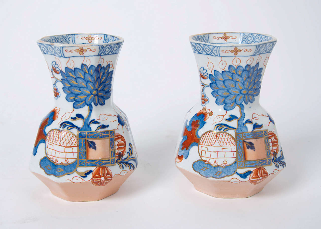 19th C. PAIR of MASON's Ironstone Vases, Jardiniere Pattern